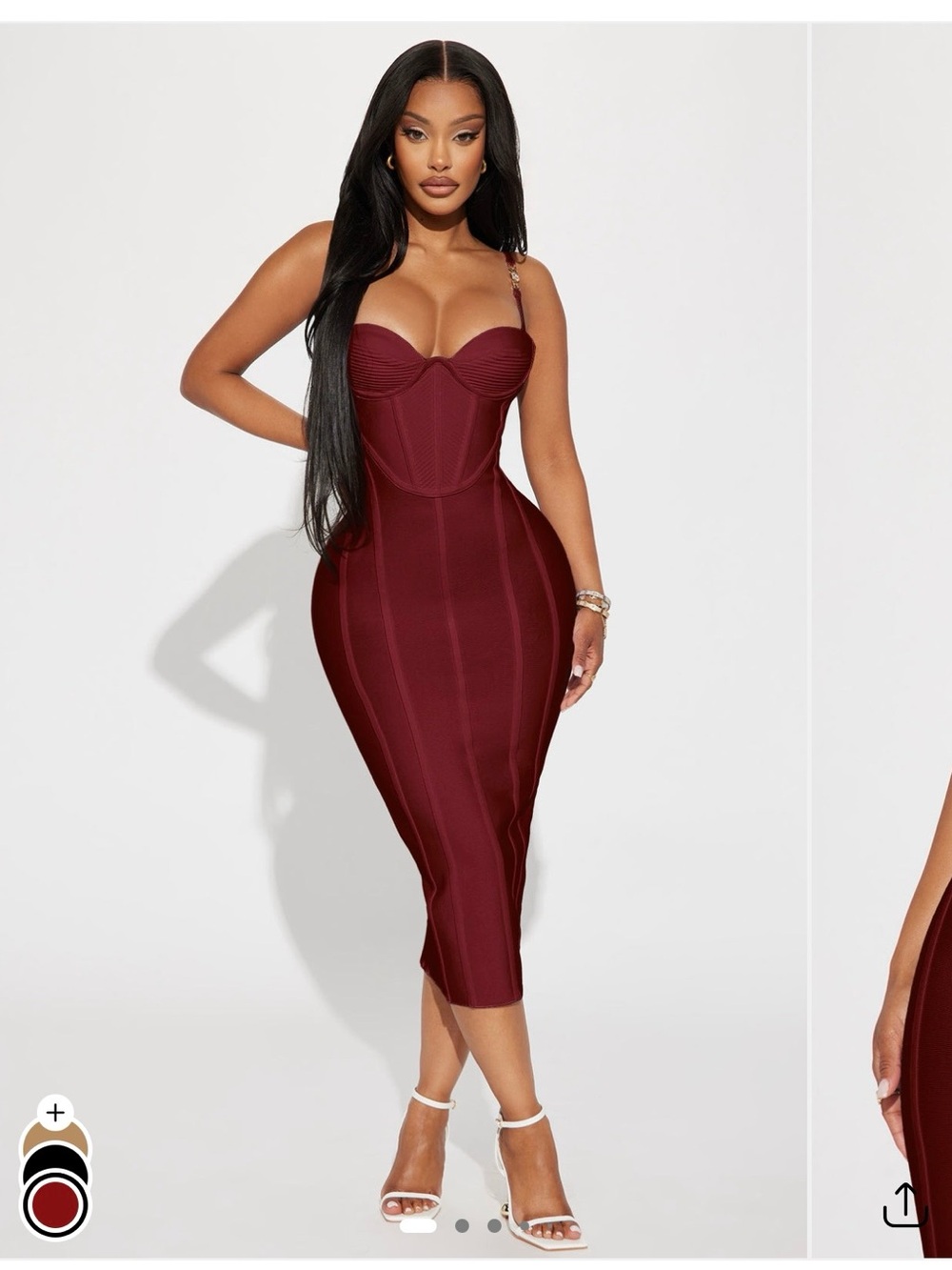 Women’s Burgundy Bodycon Midi Dress